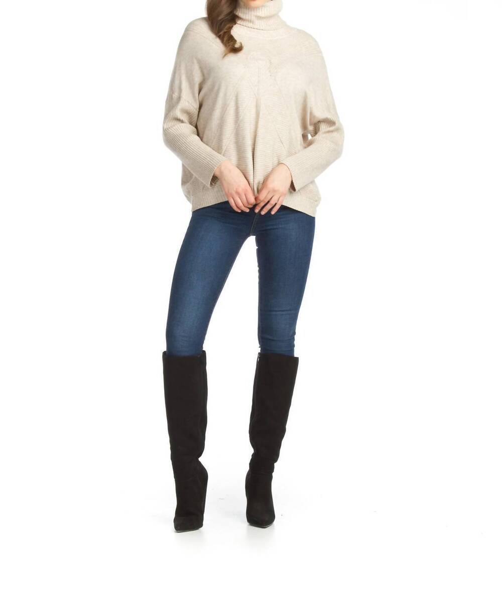 NEW PAPILLON knit sweater with ribbed neck & sleeve in oatmeal
